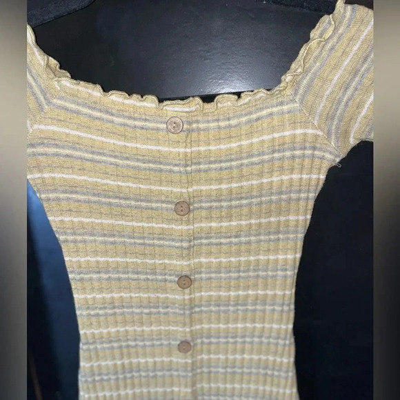 MAY PINK MINI RIBBED  SHORT SLEEVE YELLOW STRIPE BUTTON DOWN DRESS SMALL - Picture 13 of 13